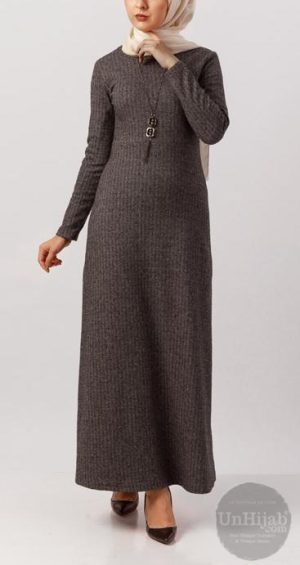 Robe Longue à chevrons en tricot Taupe