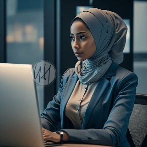femme en hijab at office